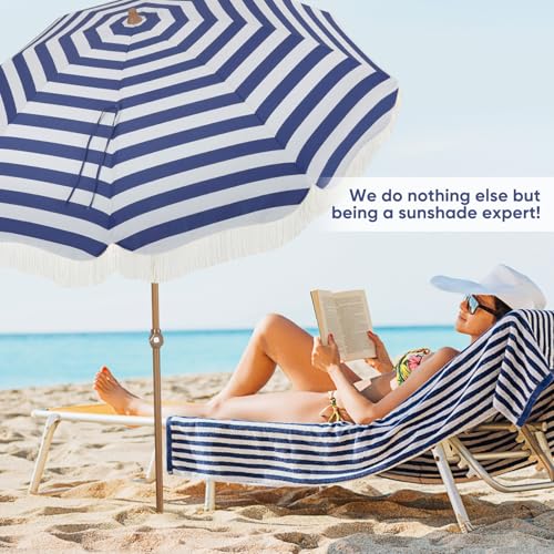Image of Tempera Heavy Duty High Wind Beach Umbrella with Sand Anchor & Carry Bag | Patio Outdoor Umbrella with Aluminum Frame and Push Button Tilt, Ideal for Garden Lawn, UPF 60+