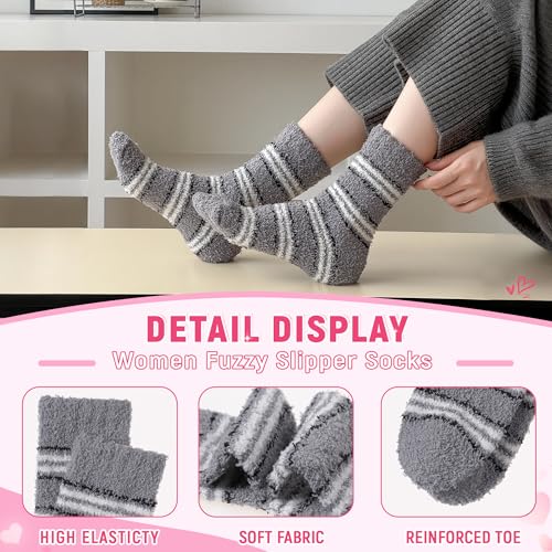 Image of Eocom Fuzzy Socks for Womens Warm Fluffy Winter Cozy Thick Plush Slipper Sleep Comfy Crew Christmas Socks 5 Pairs