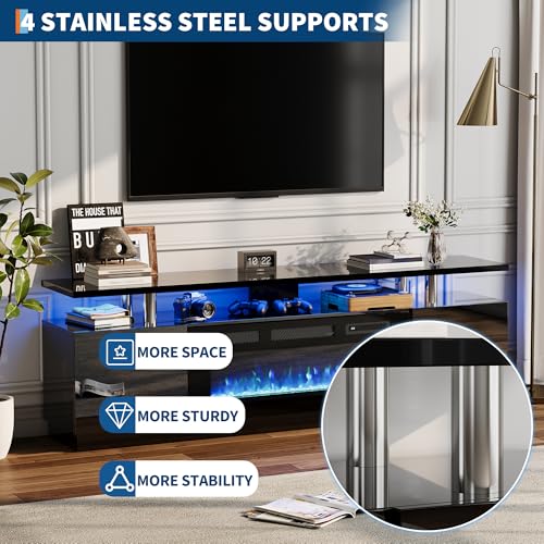Led Fireplace TV Stand 70Inch, Modern Electric Fireplace TV Stand with Cabinets, 2 Tier TVStand with 36" Fireplaces, Entertainment Center with Fireplaces for TVs Up to 80 - Image 5