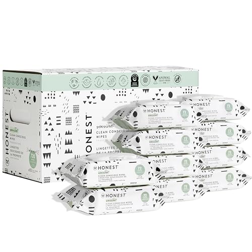 The Honest Company Clean Conscious Multi-Use Wipes | Hypoallergenic + Unscented for Sensitive Skin | Over 99% Water, Compostable, Plant Based, Baby Wipes | Pattern Play, 720 Count