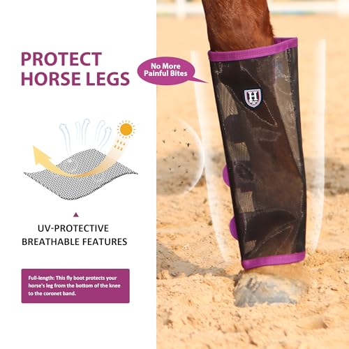 harrison howard loose-fitting horse fly leggings breathable tear-resistant fine mesh leg guards stay-on comfortable fly boots set of 4