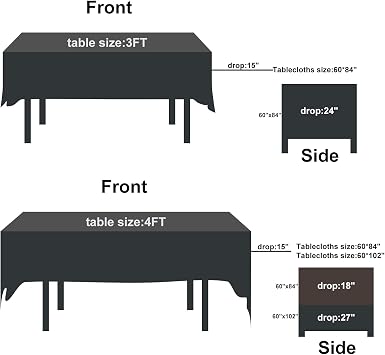 Cupuamon Rectangle Tablecloth 60x120 inch Washable Polyester Fabric Table Cloth for Wedding Party Dining Banquet Decoration(12 Pack 60x120, Black)