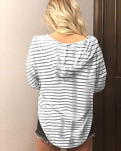 Image of Womens Long Sleeve V Neck Hoodie Sweatshirts Lightweight Pullover Tops