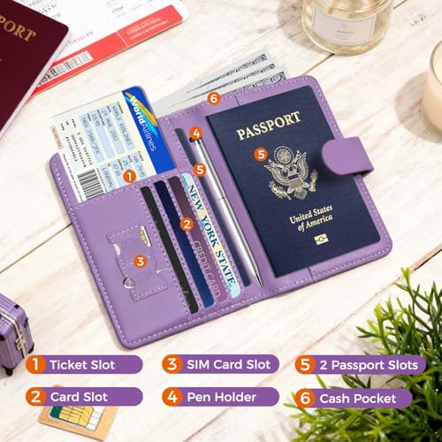 Image of Melsbrinna Premium Leather Passport Holder Covers Case, Waterproof Rfid Blocking Travel Wallet Passport Holder with Pen Holder, Cute Passport Book for Women /Men
