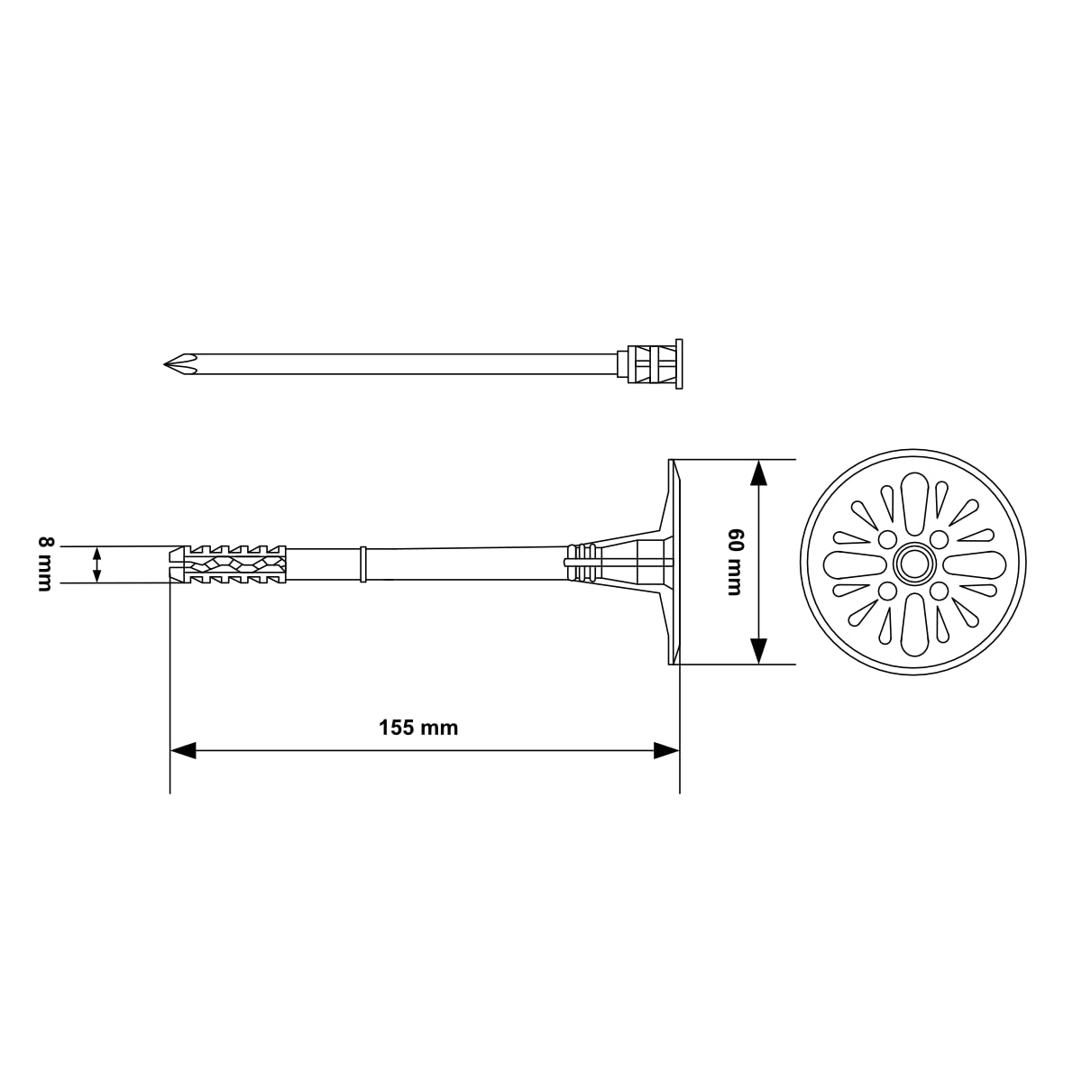 KLIMAS 200 kołków talerzowych kołek do izolacji LMX 8x155 mm WDVS izolacja uchwyt materiału izolacyjnego