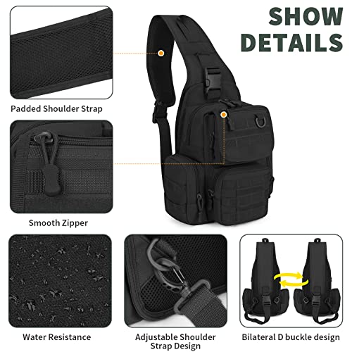 Camgo Tactical Sling Backpack Fly Fishing Tackle Bag Unisex Molle Casual Daypack For Fishing Hunting Hiking Travel (Black, 8.7" X 11.0" X 3.9") #TOP5