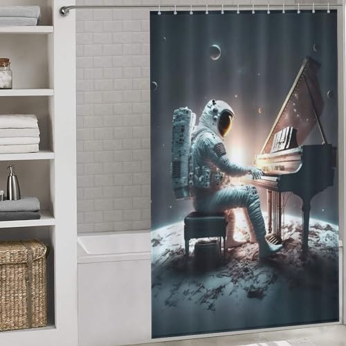 Rideau de douche astronaute piano en polyester anti-éclaboussures - 2