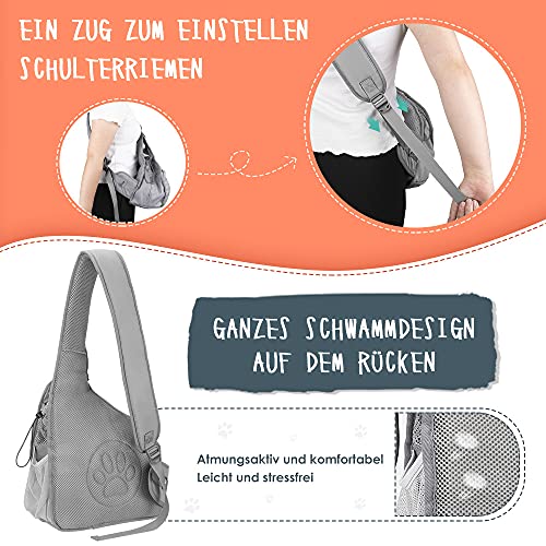 Eyein Hundefreundlich Tragetücher Hunde, atmungsaktiv Hände frei Reisetasche für kleine Haustiere mit verstellbaren Trägern Hartfaserplattenboden Sicherheitsgurt, für Hunde unter 2.8kg, Grau