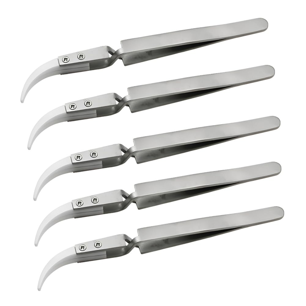 Littimoon 5PCS Ceramic Tip Electronic Soldering Tweezers,Anti-Static Reverse Acid Chuck Ceramic Tweezers Easy Install -A