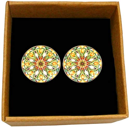Mancuernillas Kaleidoscope Flower Spray Verde/Blanco/Naranja miniatura 3