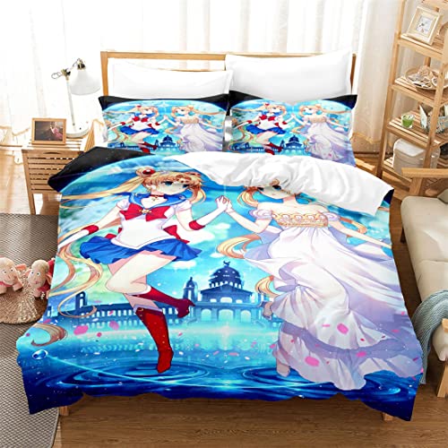 Animado 3D Impreso Cubierta del edredón, Sailor Moon 3D Impreso de Tres Piezas de la Cubierta, Cierre de Cremallera,ab-e1469,Double:79'x79'/200*200cm