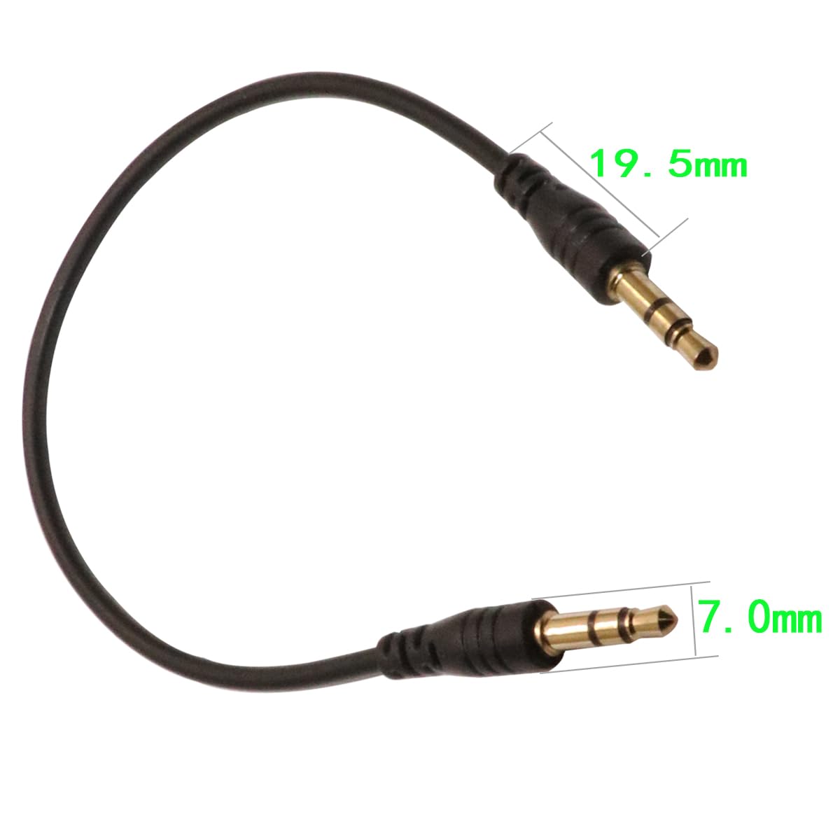 Audiokabel, 3,5 mm Stecker auf Stecker, 195 mm Länge, vergoldete Anschlüsse, 2 Stück, Schwarz