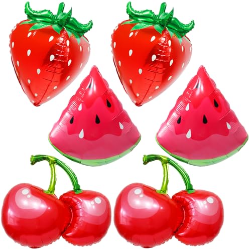 6pcs 4D Strawberry Balloon Watermelon Cherry Balloons for Fruit Birthday Party Decoration Picnic Party Decor Spring Summer Birthday Party Sweet Fruits Baby Shower Party Decorations Supplies