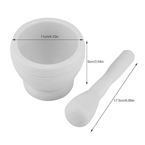 Miniatura 3 de Juego de mortero y mortero, molinillo de ajo de plástico manual, cuenco de molienda de material PP para el hogar, uso de cocina (blanco)