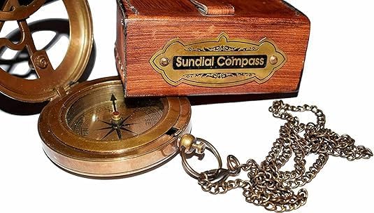 Brújula náutica con reloj de sol de latón para camping miniatura 3