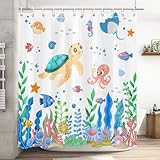 AS ART SENSEAS Ocean Turtle Shower Curtain Fun Kids Bathroom Shower Curtain Set Fish Animal Shower Curtains...