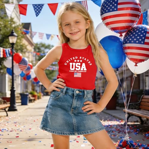 Image of CAZYCHILD Girls American Flag Tank Tops Boys 4th of July Shirts USA Summer Sleeveless Tee Independence Day Outfit 5-14y