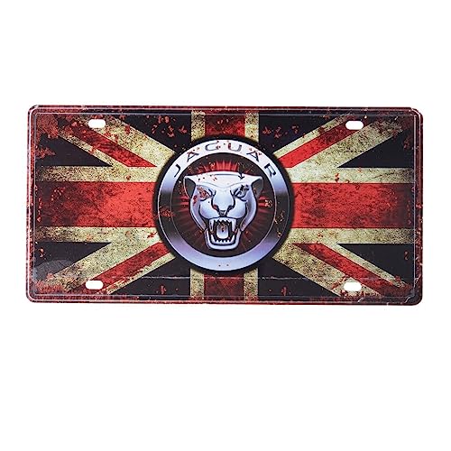 Image of Jag uar UK Flag Vintage Retro Metal Signs - License Wall Plate, Decorative Car Tag for Cafe, Restaurant, Shop, Home, Hotel, Club, Office, Living Area