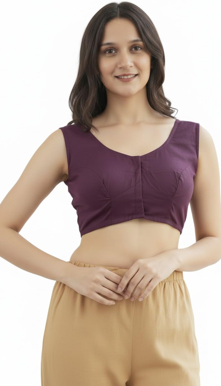 Women's Cotton Woven Sleeveless Blouse (U-Neck-SL-Blouse Purple)-picture-46
