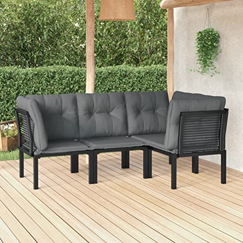 Homgoday Gartenmöbel-Set, 4-teilig, Polyrattan, Schwarz und Grau, Gartenmöbel-Set, Tisch und Stühle, Dekoration für Terrasse, Hof, Balkon, Typ 1
