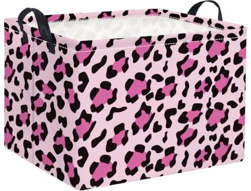 Image of Rectangular Baby Kids Storage Basket for Home Kitchen Girls Cute Toy Storage Bin Organizer Shelf Book Room Decor(Pink Leopard)