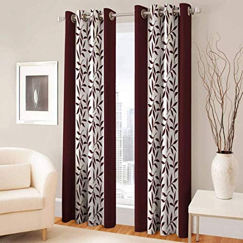 HOME UTSAV 1 Piece Eyelet Polyester Printed Door Curtains for Window 5 Feet, Brown