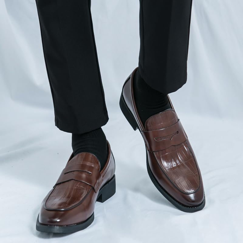 Image of HuitJours Men Two Tone Colors Penny Loafer Slip On Pull on Dress Shoes Casual Boat Shoes Moccasins