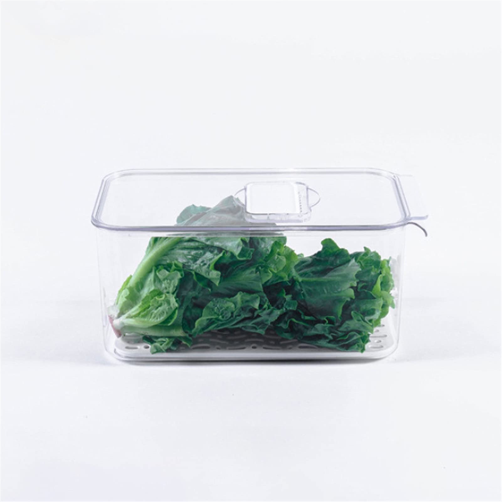 Dispensador de comida de cocina Cocina refrigeradora Fruta Vegetal Drenaje Caja de almacenamiento Transparente Doble Deck Plástico Sellado Caja de almacenamiento Bin Freezer Organizer Cocina casera