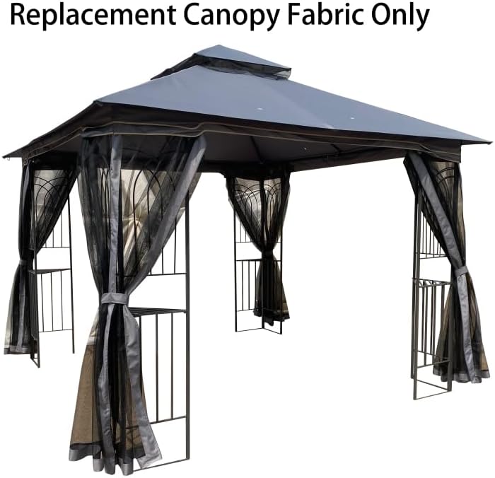 Premium Replacement Canopy Top for Outdoor Gazebo – Durable Weather-Resistant Fabric with Reinforced Stitching and UV Protection (Gray + Polyester-1)