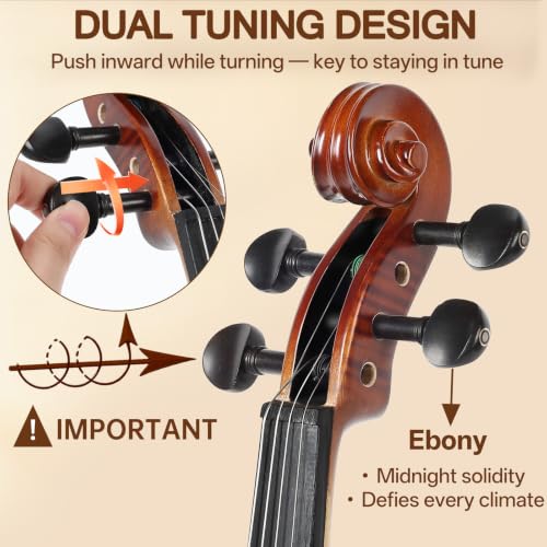 Image of Kmise Teacher Approved 4 /4 Full Size Violin Starter Kit for Adults Beginners Students, Artistic Tiger-Stripe Acoustic Violins, Fiddle Bundle with Case, Bow, Rosin, Strings, Shoulder Rest & Guide