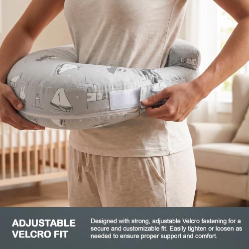 Image of BAYBEE Feeding Pillow for New Born Baby with Foldable Breastfeeding Cover | Feeding Cover for Nursing Mom with Adjustable Velcro & Back Support | Nursing Pillow with Removable & Washable (Grey)