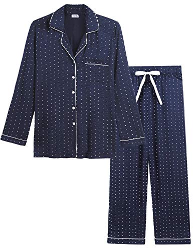 Image of Cherrydew Women's Bamboo Viscose Cooling Long Sleeve Button Up Pajama Set | Buttery-Soft Feel,Naturally Cool Comfort,Breathable Fabric,Lightweight & Flowy Feel