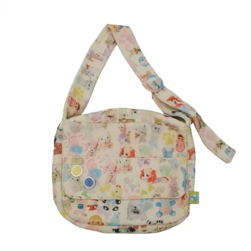 Women's Y2K Aesthetics Shoulder Bag Sweet Fleece Bag Cute Dog Colorful Shoulder Bag High-Capacity Plush Bag - Main Image