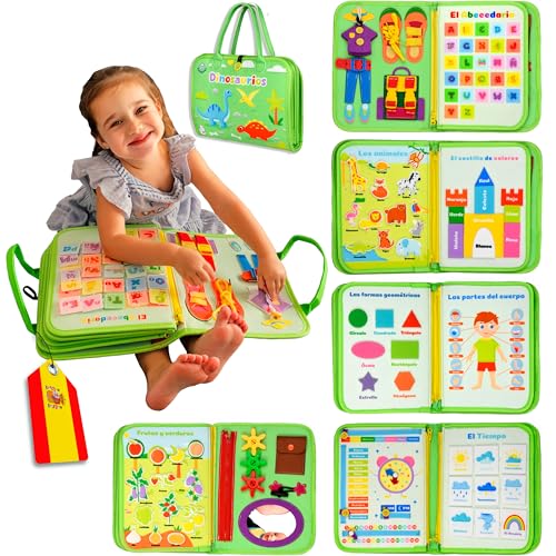 Bubufel ESPAÑOL Juguetes Montessori Educativo 2,3, 4 años | Busy Board Montessori de Fieltro | Tablero Libro sensorial | Busy Book | Motricidad Fina | Regalos niño y niña 2,3 y 4 años