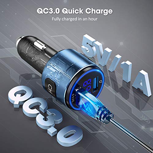 VicTsing (Upgraded Version) V5.0 Bluetooth FM Transmitter for Car, QC3.0 & LED Backlit Wireless Bluetooth FM Radio Adapter Music Player /Car Kit with Hands-Free Calls, Siri Google Assistant-Blue