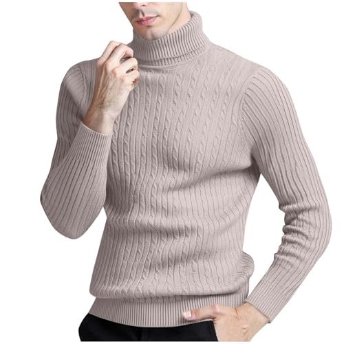 Men's Turtleneck Cable Knit Slim Sweater, Long Sleeve Basic Fashion Knitwear Pullover Fall Winter Warm Daily Sweaters