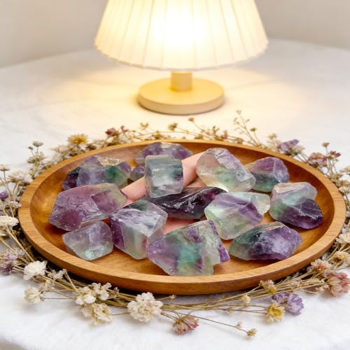 Image of 2 LBS Rough Rocks for Tumbling, Unpolished 1.2-2.5 Inch Rock Tumbler Stones, Raw Rainbow Fluorite Healing Stones for Wire Wrapping, Wicca Reiki, Meditation, Collection, Decoration