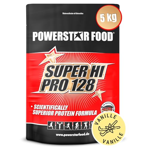 Powerstar SUPER HI PRO 128 | Mehrkomponenten Protein-Pulver Vanilla 5kg | Höchstmögliche Wertigkeit | Eiweiß-Pulver mit 80% Protein i.Tr. | Protein-Shake zum Muskelaufbau & Abnehmen