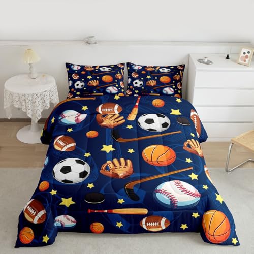 Image of Feelyou Soccer Basketball Comforter Set Twin Size 2 Pcs Kids Boys Girls