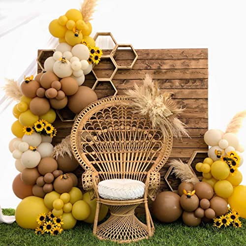 156 PCS Double Stuffed Balloons Arch Garland Kit Neutral Lemon Yellow Brown Balloons for Baby Shower Wedding Birthday Party Decorations (Yellow Brown)