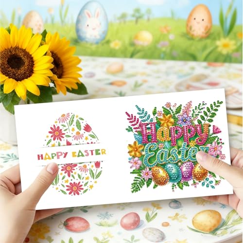 DIYDeligths 6Pcs DIY Foldable Diamond Art Painting Greeting Cards, Creative Easter Festivals Handmade Thank You Card Set Blessing Greeting Card Craft Gift Idea(Easter Font) - Image 7