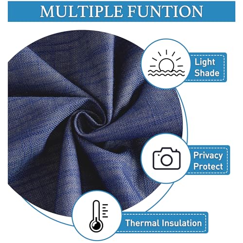 RYB Home 100% Blackout Glass Door Curtains, Linen Textured Privacy Easy Blinds Shades for Classroom French/Nana Door Entrance Way, W 26 x L 69 inches, Textured Navy, 1 Panel