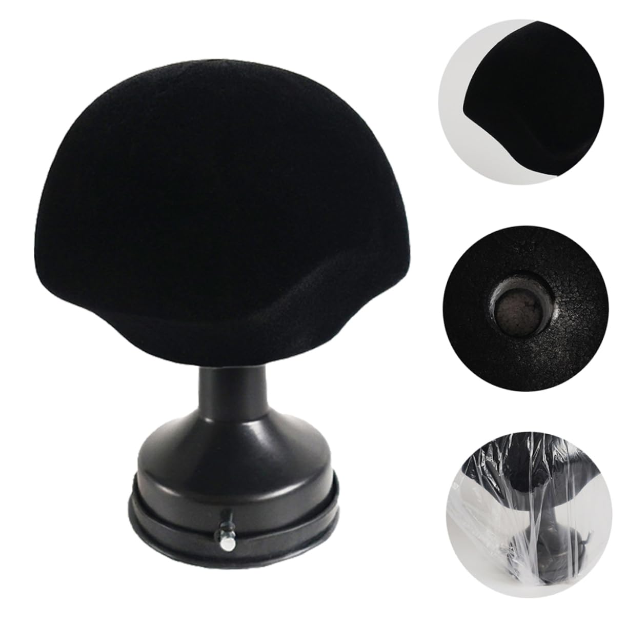 Soporte para Peinar Pelucas Ventosa de Franela Negra, Diseño Simple y Elegante para Exhibir y Organizar Pelucas y Postizos en Tocadores o Vitrinas