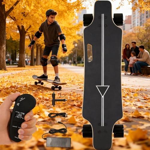 Skateboard éLectrique Noir Avec TéLéCommande - Autonomie De 8/15/22/30 Km, Vitesse Maximale De 20/25 Mph, Moteurs De Moyeu De 350W, Design Portable Avec...