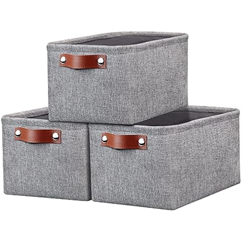 Set of 3 Small Canvas Storage Baskets Cover