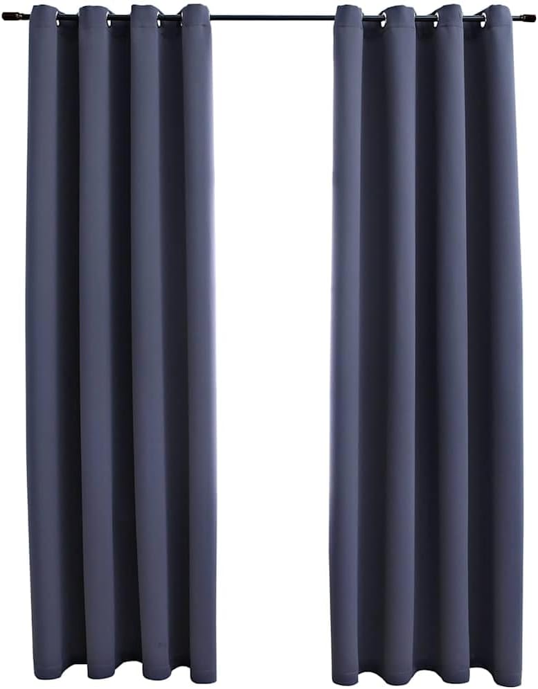 vidaXL Curtains 2 Pcs, Blackout Curtains for Bedroom Living Room, Window Blinds with Rings, Darkening Curtains Drapery, Anthracite Fabric