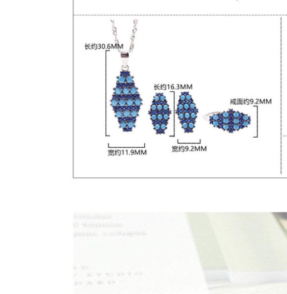 Moda S925 Sterling Silver Necklace Abertura Anillo Pendientes Mujer Joyería Set Geométrico Turquesa Azul Retro Clásico Encanto Creativo Regalo De Alta Gama
