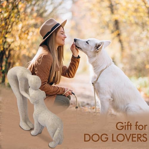 FriyGardcn Abstract Resin Hand-Painted Sculpture of Person and Dog Bonding – Head-to-Head Intimate Figurine Decoration for Office、Living
