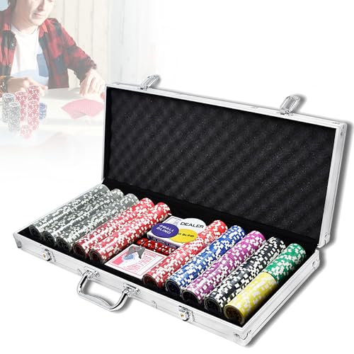 YZNAHRE Pokerkoffer Set 500 Chips Pokerset mit 2 Pokerdecks, 5...