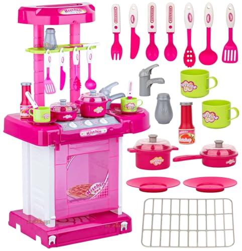 Image of Zest 4 Toyz Kitchen Set for Kids Girls Big Cooking Set Light and Sound Pretend Play Toy Battery operated with Accessories - Pink